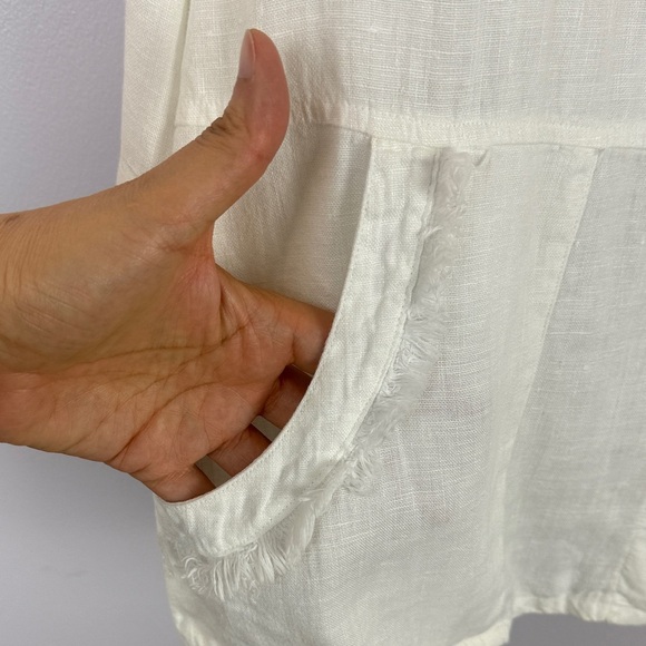 By JJ 100% Linen Stylish White Linen Blouse with Fringe Detail Size Large - Picture 5 of 13